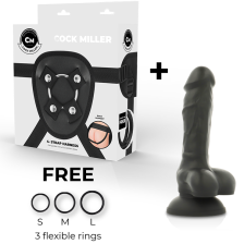 COCK MILLER - HARNESS + SILICONE DENSITY COCKSIL ARTICULABLE BLACK 13 CM