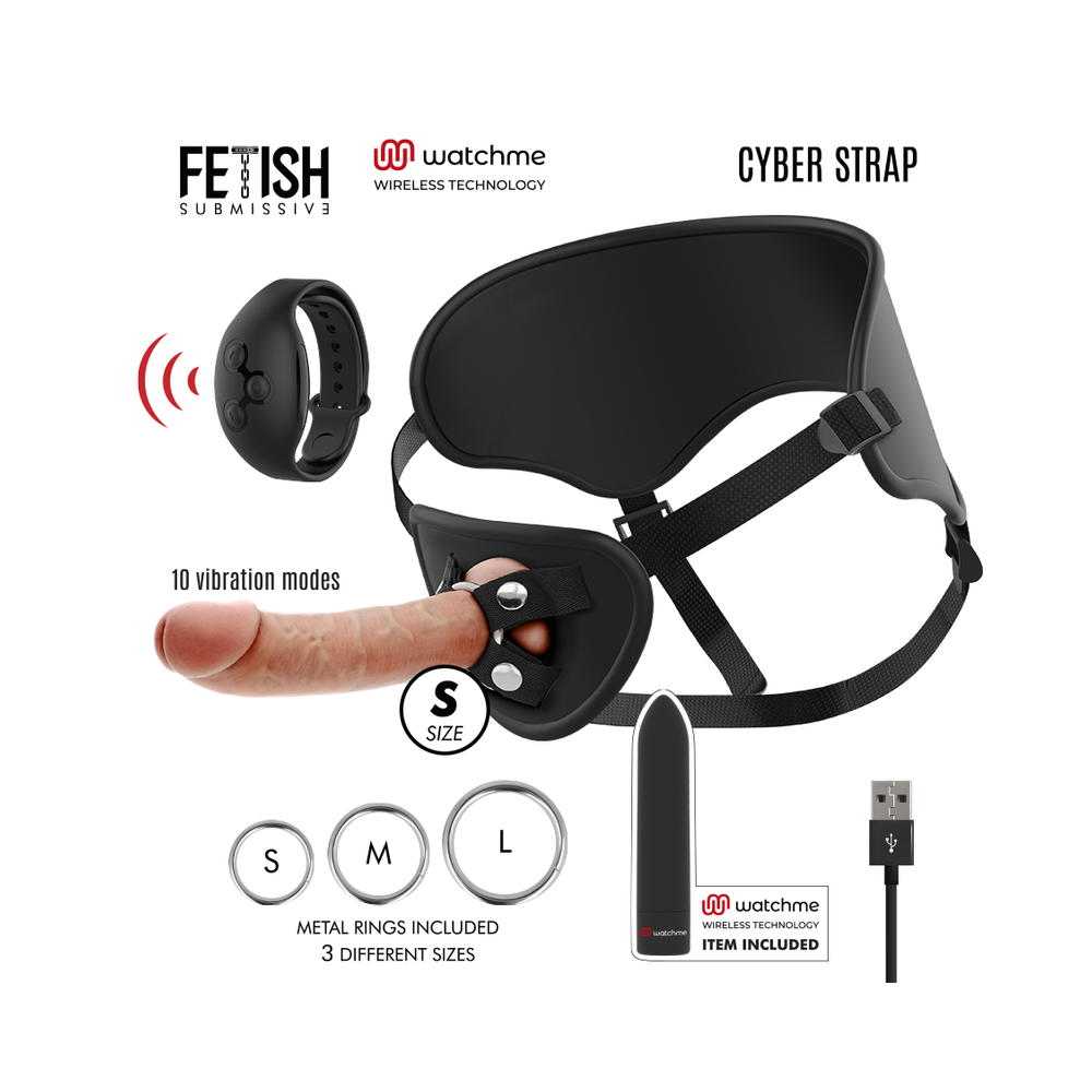 FETISH SUBMISSIVE CYBER STRAP - ARNÊS DE CONTROLE REMOTO E BALA VIBRANTE WATCME TECHNOLOGY S