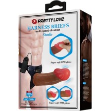 PRETTY LOVE - STARKS HARNESS BRIEFS MULTI-SPEED VIBRATION DILDO 17,5 CM LIGHT BROWN