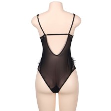 SUBBLIME - QUEEN PLUS PIZZO FLOREALE E TEDDY NERO CON FRANGE