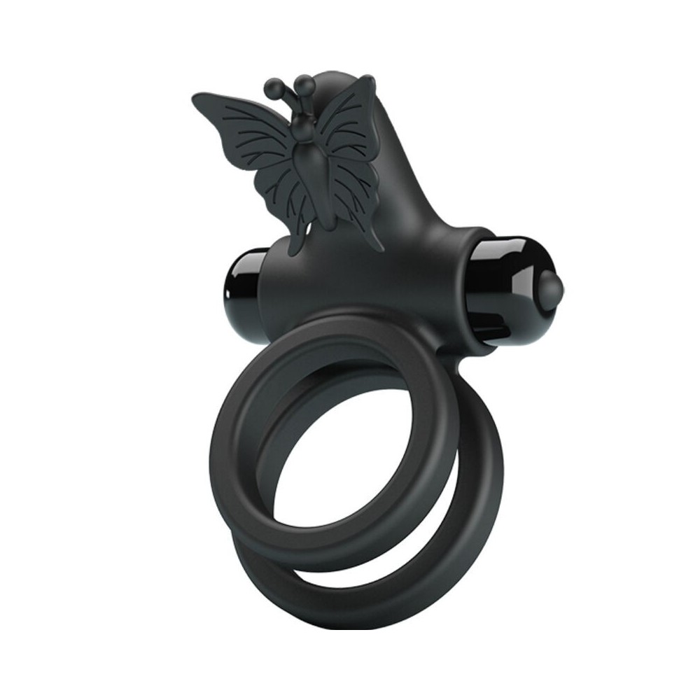 PRETTY LOVE - DOUBLE ANNEAU VIBRANT AVEC STIMULATEUR NOIR