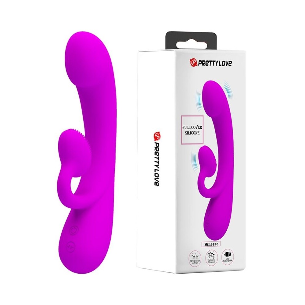 PRETTY LOVE - SINCERE VIBRATOR AND CLITORIS SUCKER PURPLE SILICONE