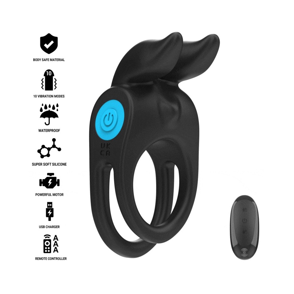 INTENSE - SAM VIBRADOR ANEL DUPLO PENIS 10 VIBRAÇÕES PRETO