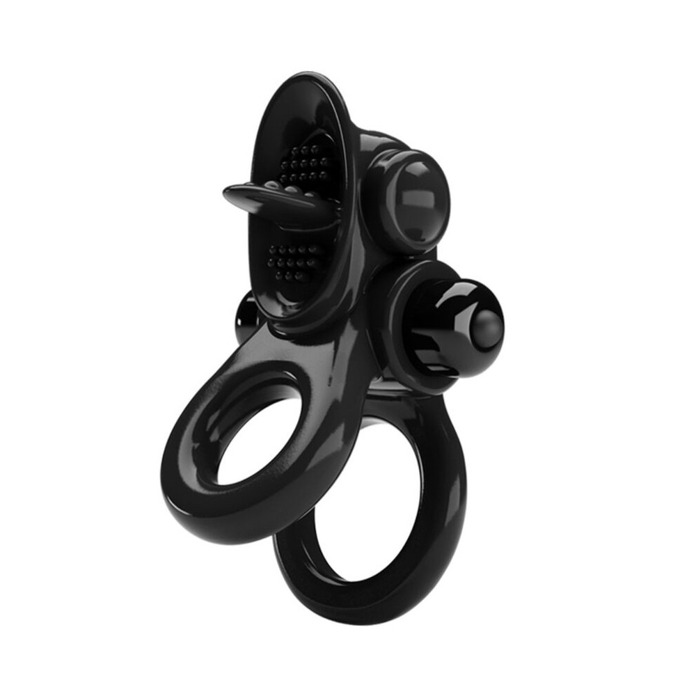 PRETTY LOVE - PASSIONATE RING DOPPIO ANELLO VIBRANTE + STIMOLATORE CLITORIDE NERO