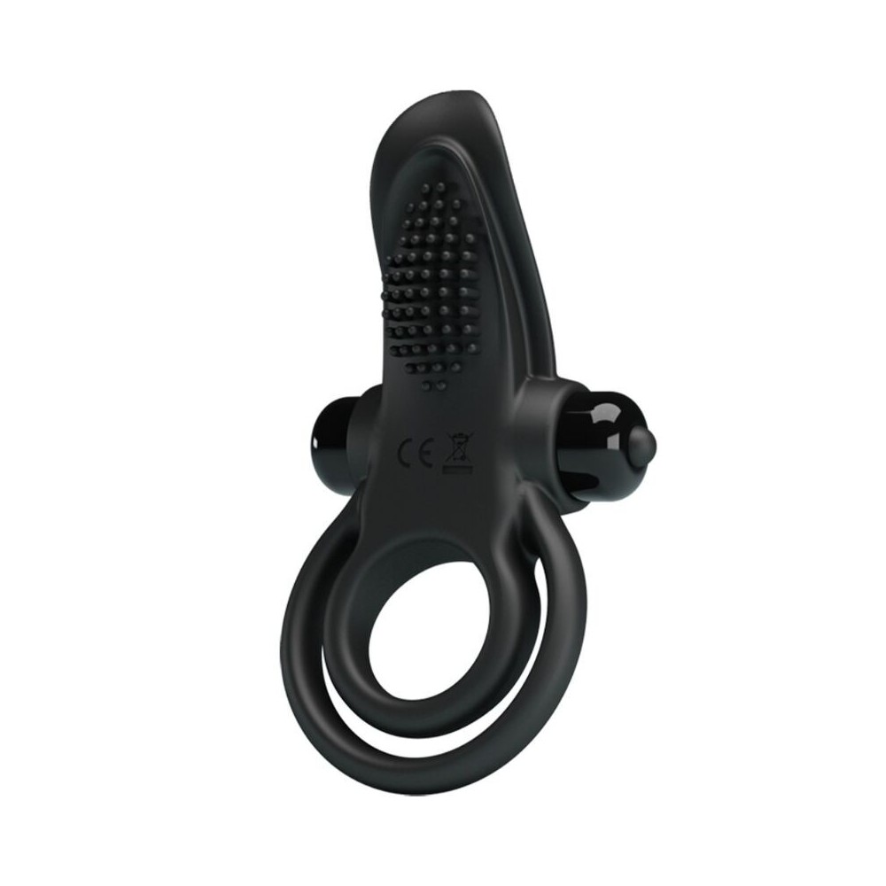 PRETTY LOVE - DOUBLE ANNEAU VIBRANT + STIMULATEUR DE CLITORIS 10 VIBRATIONS NOIR