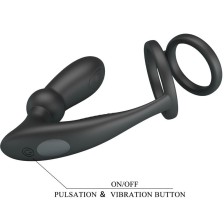PRETTY LOVE - ANELLO PER PENE EMONI + TAPPO ANALE 12 VIBRAZIONI NERO