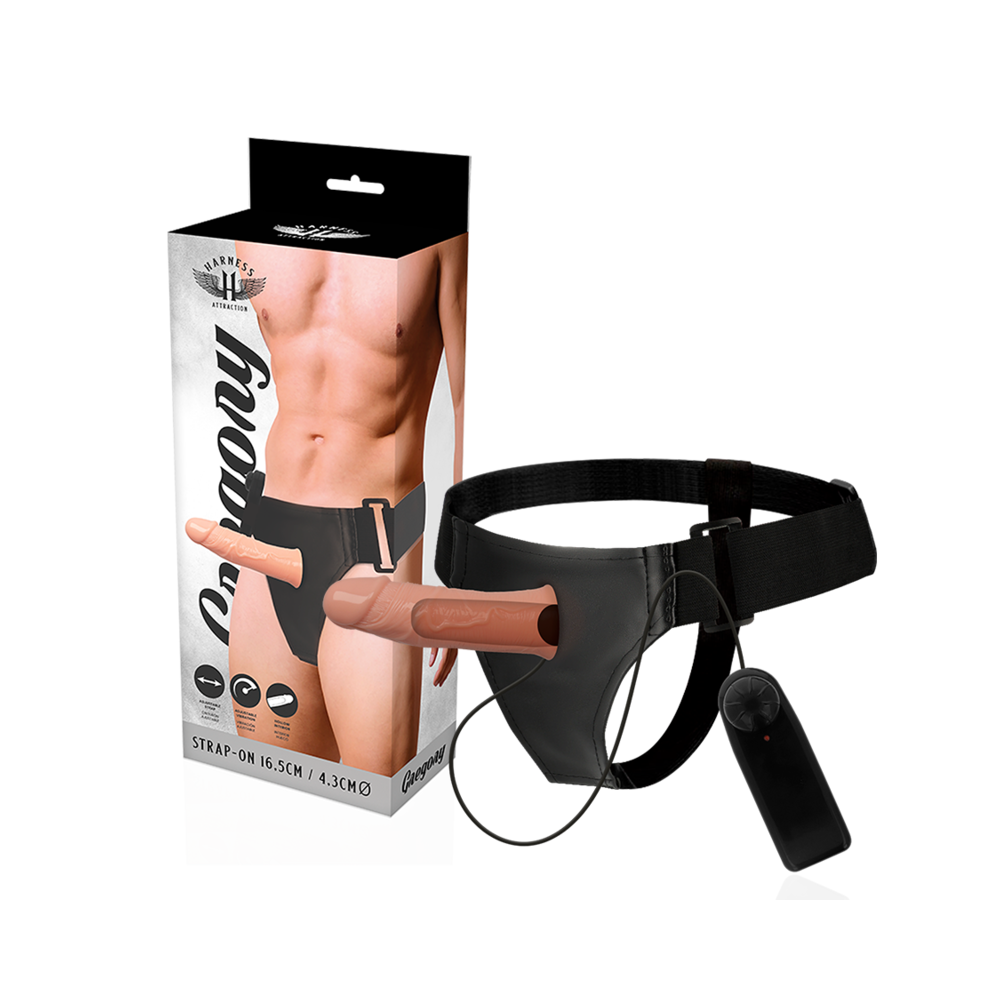 HARNESS ATTRACTION - GREGORY STRAP-ON HOLLOW EXTENDER VIBRATOR 16.5 CM -O- 4.3 CM