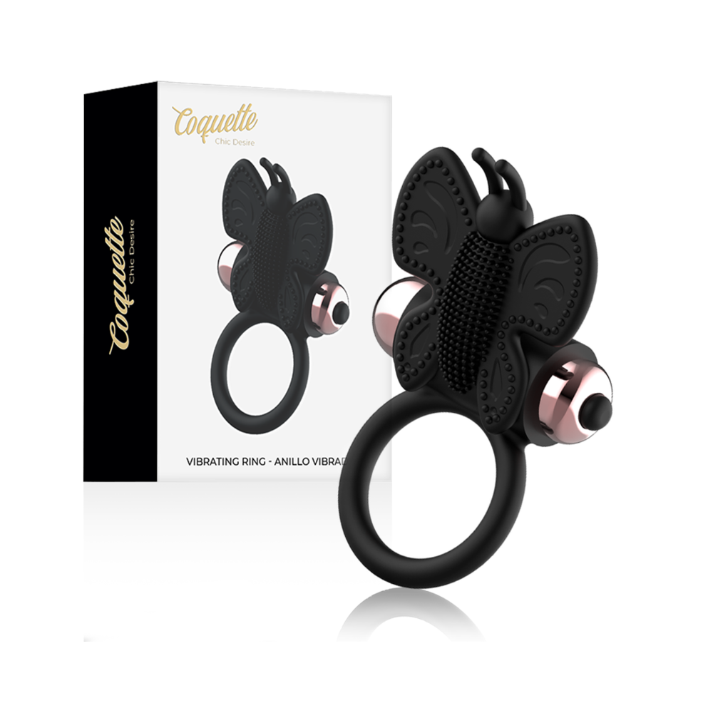 COQUETTE CHIC DESIRE - ANEL BORBOLETA COM VIBRADOR PRETO/ OURO