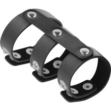 DARKNESS - ADJUSTABLE LEATHER DOUBLE PENIS AND TESTICLES RING