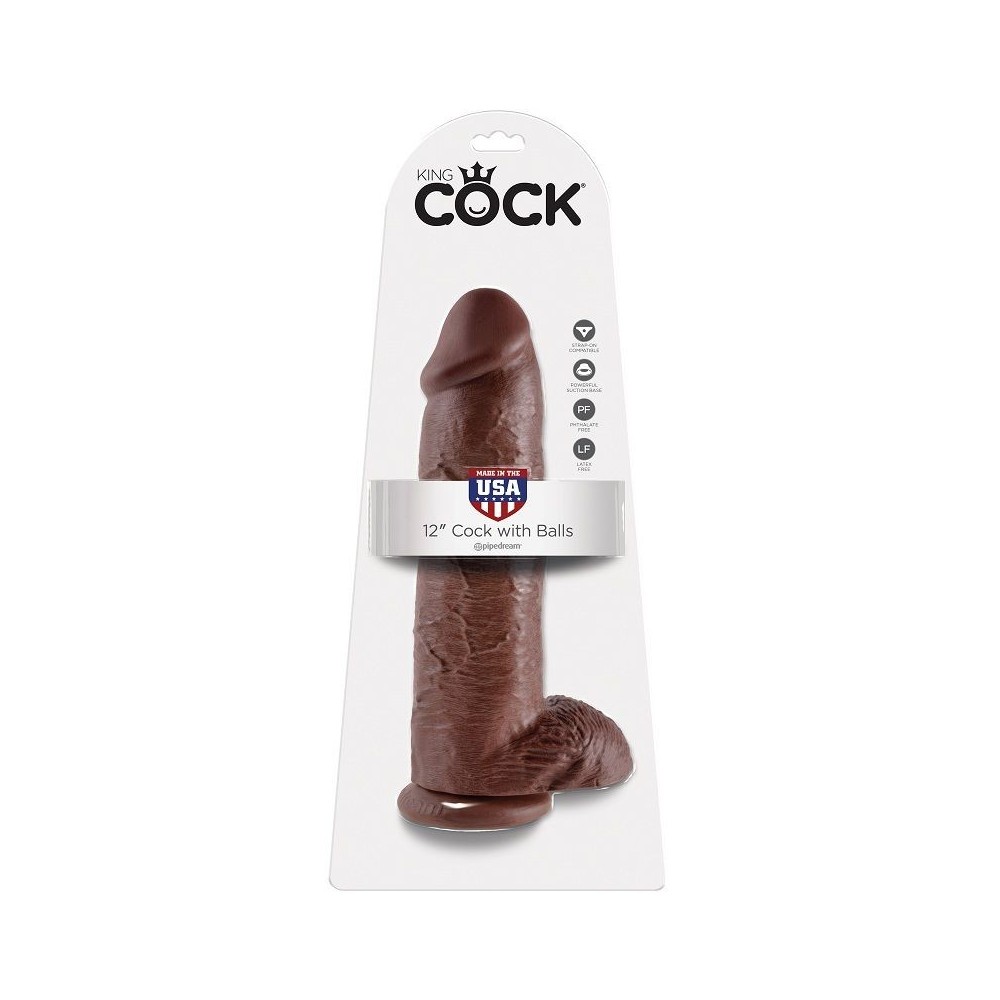 KING COCK - DILDO CASTANHO COM BOLAS 30.48 CM