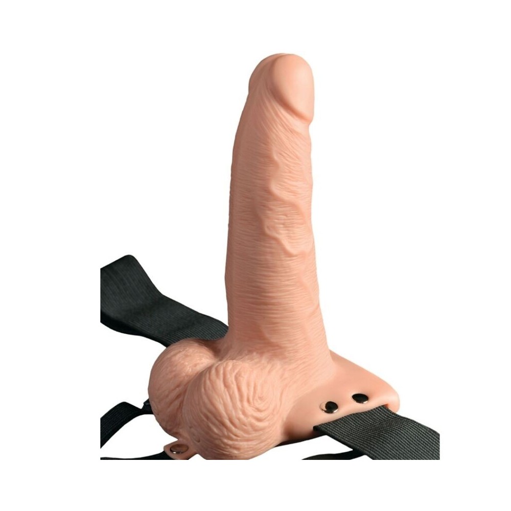 FETISH FANTASY SERIES - ADJUSTABLE HARNESS REMOTE CONTROL REALISTIC PENIS WITH RECHARGEABLE TESTICLES AND VIBRATOR 15 CM