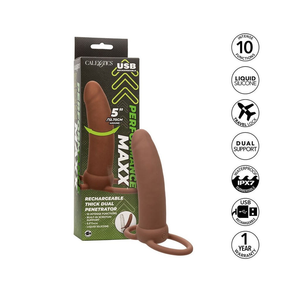 CALEXOTICS - MAXX THICK DOUBLE PÉNÉTRATEUR 10 VIBRATIONS MARRON