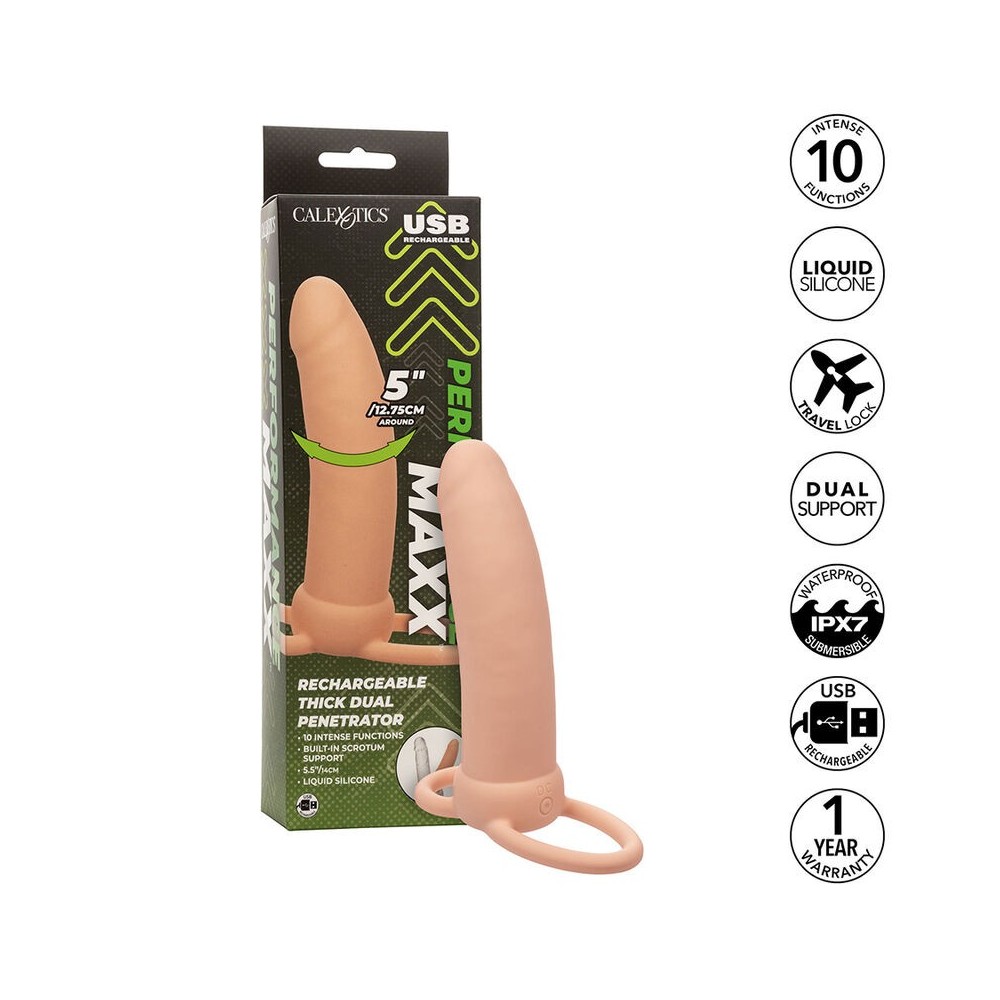 CALEXOTICS - MAXX THICK DUAL PENETRATOR 10 VIBRAÇÕES CARNE