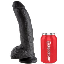 KING COCK - 9 DILDO PRETO COM BOLAS 22.9 CM