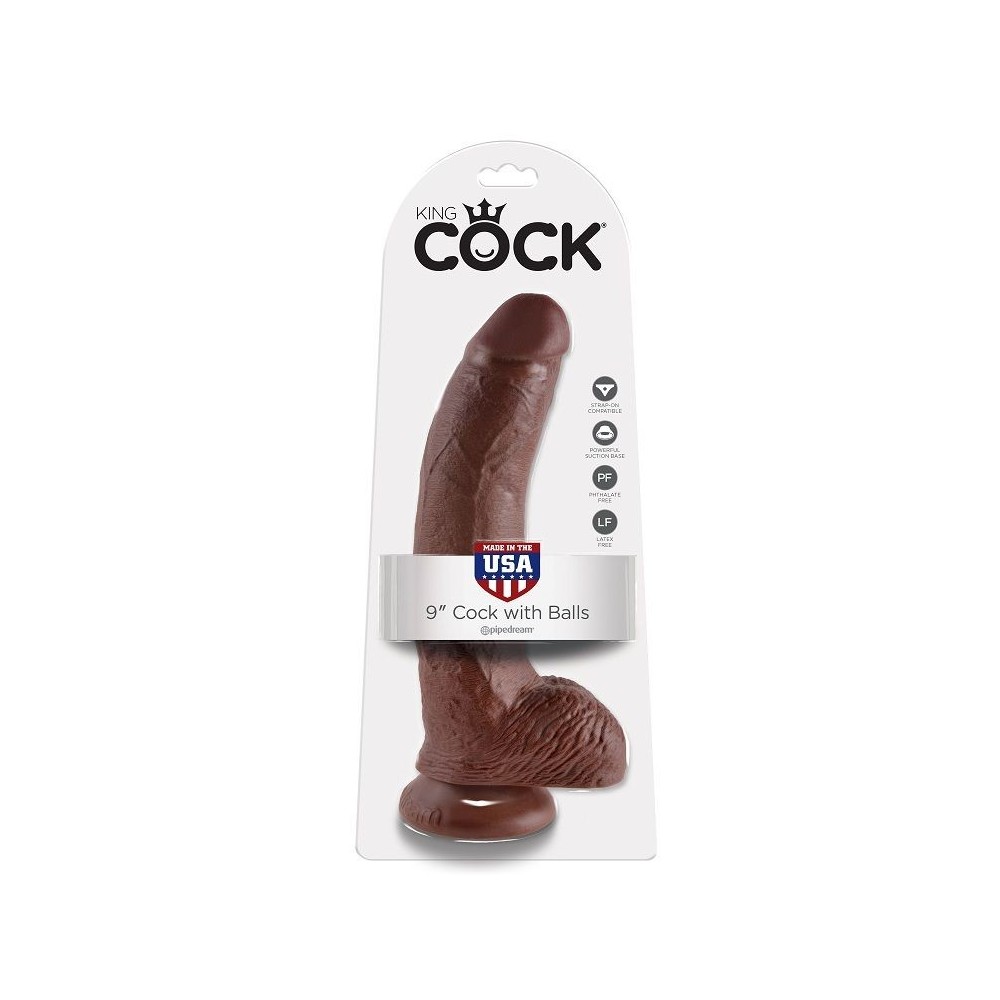 KING COCK - 9 DILDO CASTANHO COM BOLAS 22.9 CM