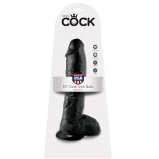 KING COCK - 10 DILDO SCHWARZ MIT EIER 25.4 CM