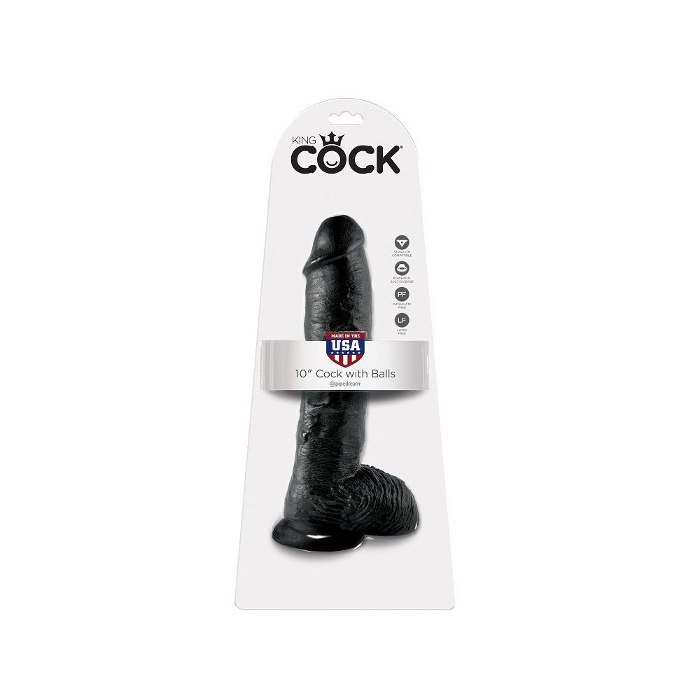 KING COCK - 10 DILDO SCHWARZ MIT EIER 25.4 CM