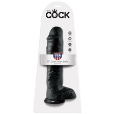 KING COCK - 11 DILDO PRETO COM BOLAS 28 CM