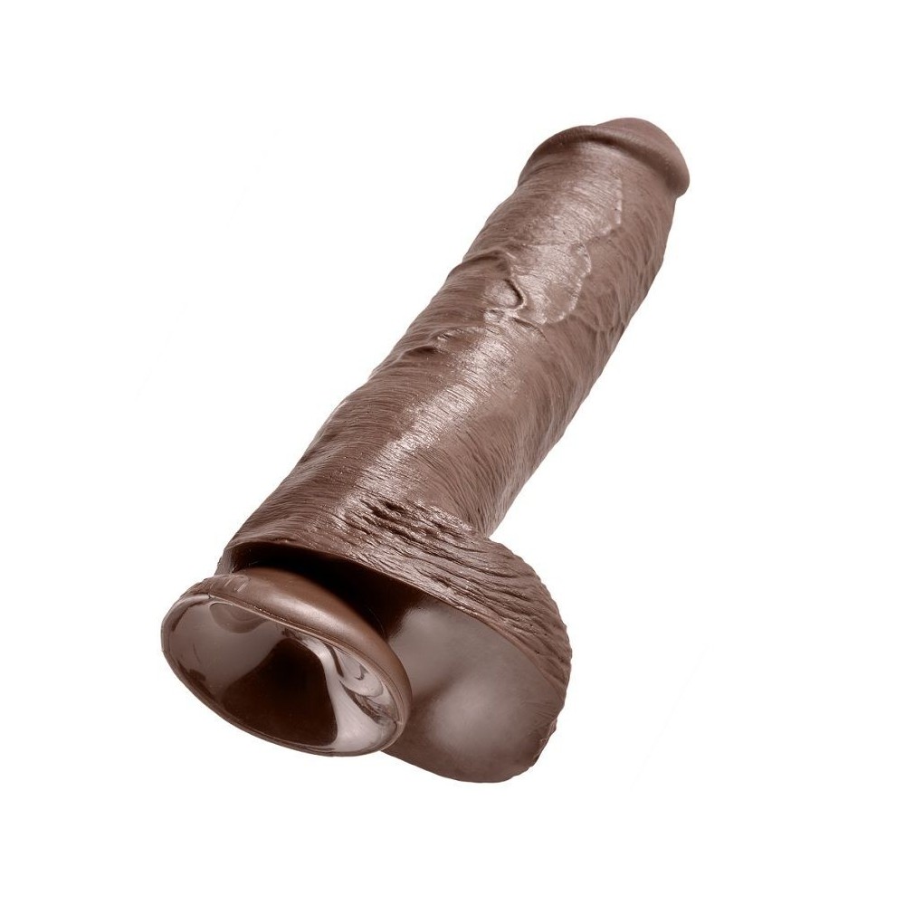 KING COCK - 11 DILDO BRAUN MIT EIER 28 CM