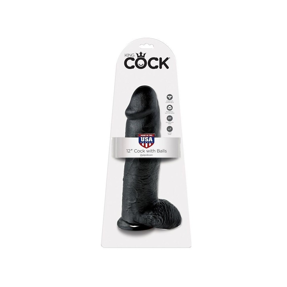 KING COCK - 12 DILDO SCHWARZ MIT EIER 30.48 CM