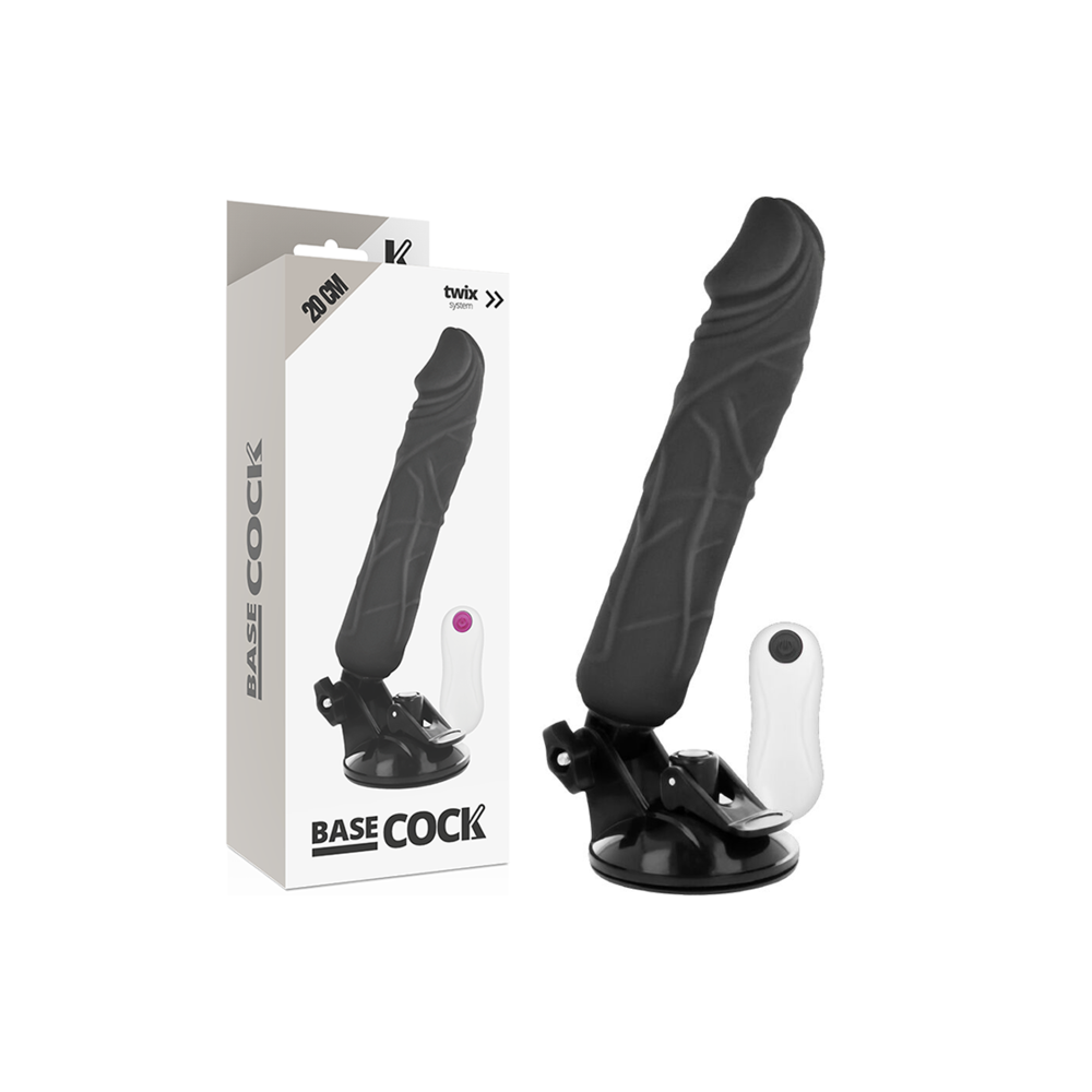 BASECOCK - VIBRADOR DE CONTROLE REMOTO REALÍSTICO PRETO 20 CM -O- 4 CM