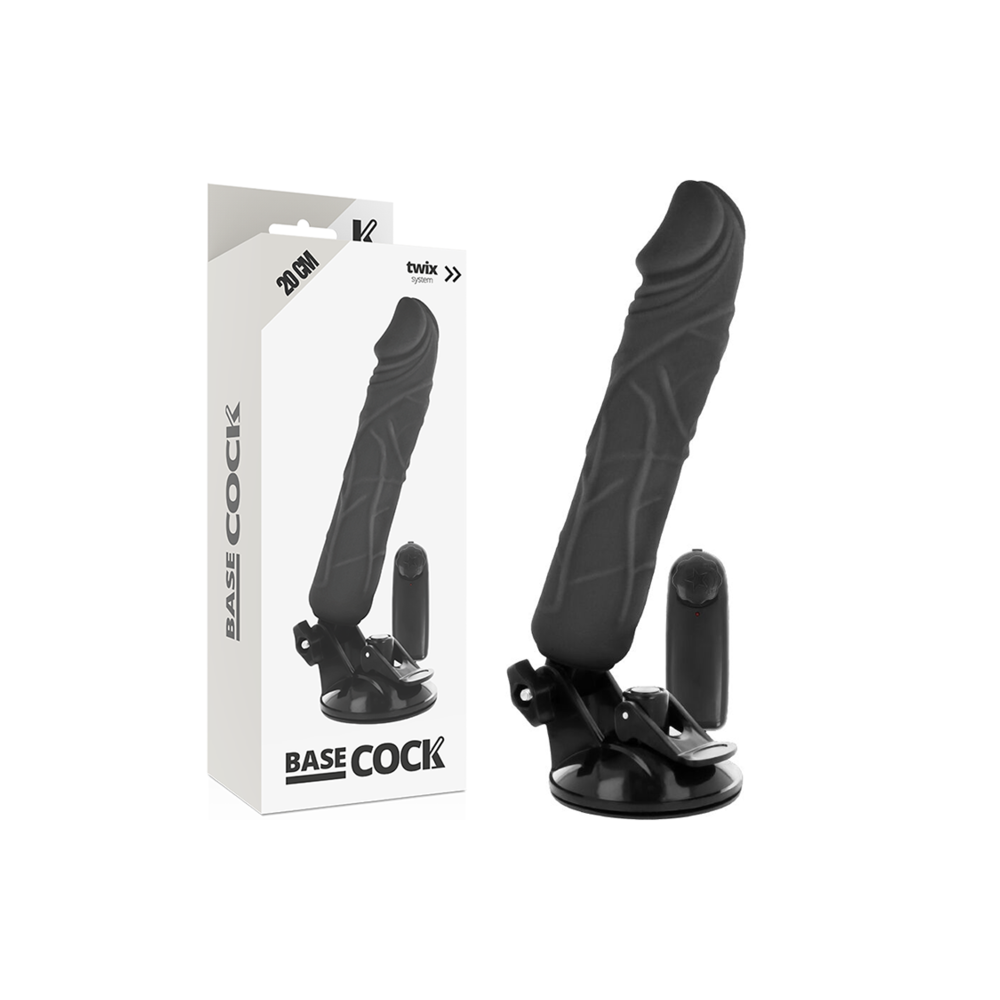 BASECOCK - CONTROLE REMOTO VIBRADOR REALÍSTICO PRETO 20 CM -O- 4 CM