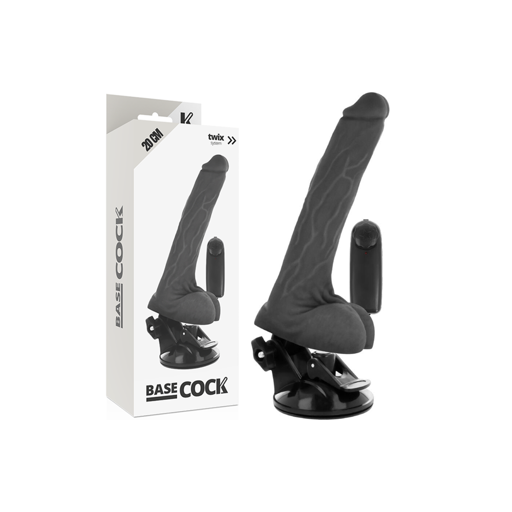 BASECOCK - VIBRADOR REALÍSTICO DE CONTROLE REMOTO PRETO COM TESTÍCULOS 20 CM -O- 4 CM
