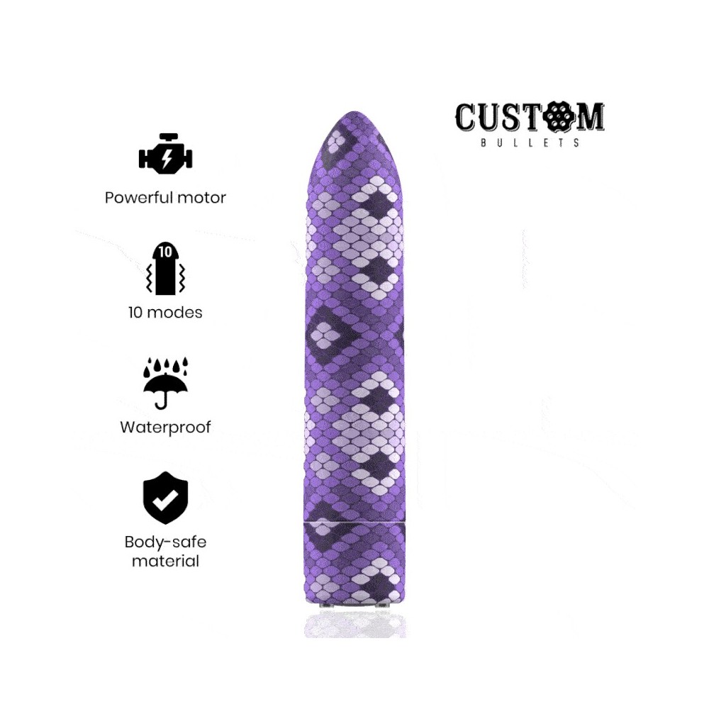 CUSTOM BULLETS - RECHARGEABLE SNAKE PURPLE MAGNETIC BULLET 10 INTENSITIES