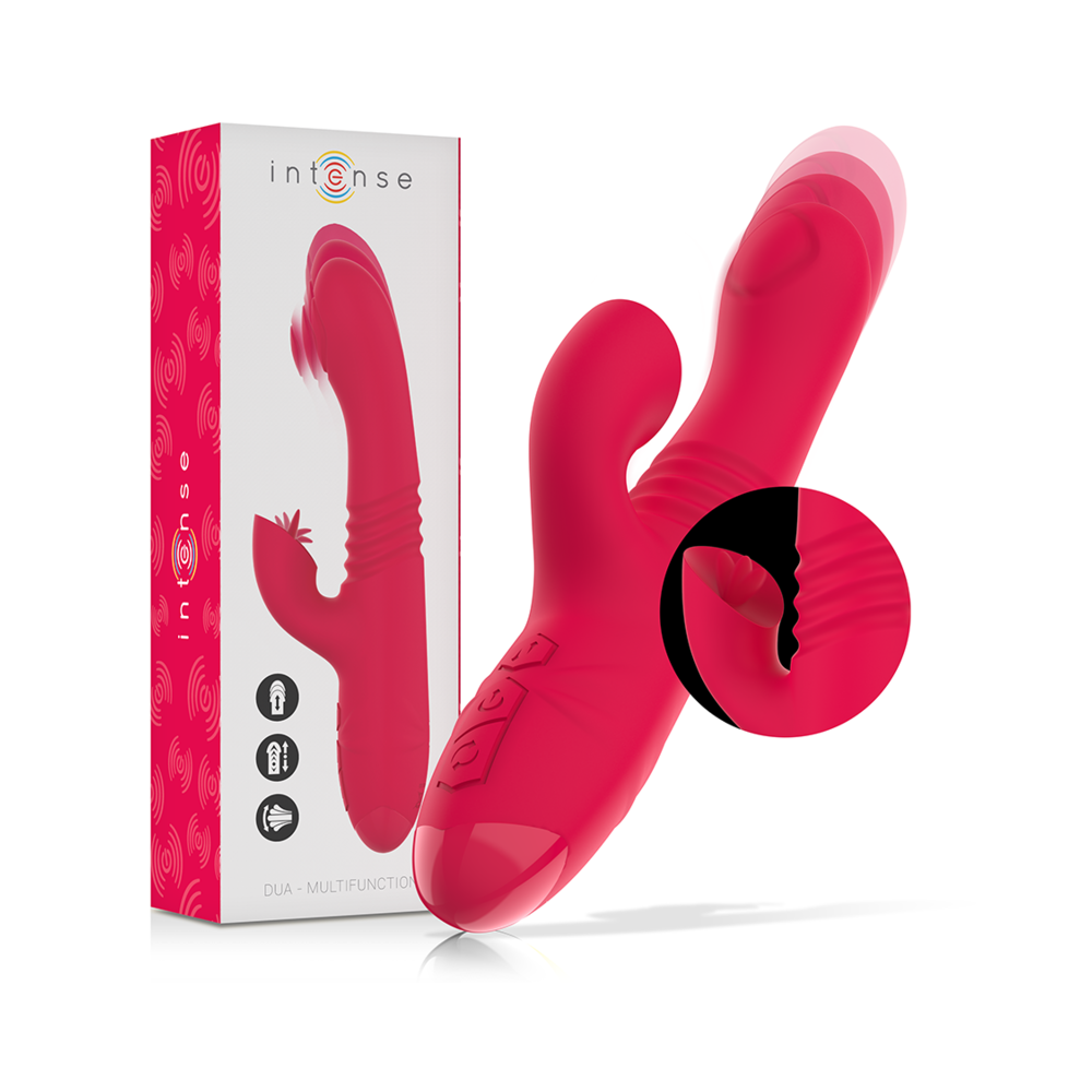 INTENSE - DUA MULTIFUNKTIONS-WIEDERAUFLADBARER AUF- UND AB-VIBRATOR MIT ROTER ZUNGE
