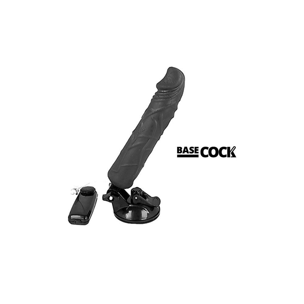 BASECOCK - CONTROLE REMOTO VIBRADOR REALÍSTICO PRETO 20 CM -O- 4 CM