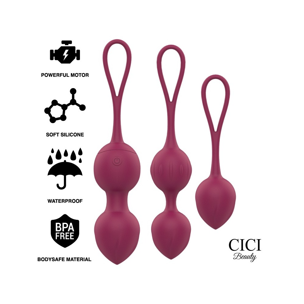 CICI BEAUTY - PREMIUM SILICONE 3 PERLES DE KEGEL VIBRANTES TÉLÉCOMMANDE