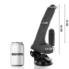 BASECOCK - VIBRATEUR RÉALISTE NOIR TÉLÉCOMMANDE AVEC TESTICULES 20 CM -O- 4 CM