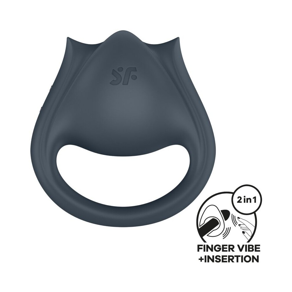 SATISFYER - PERFECT PAIR 2 MULTIVIBRATOR 2 IN 1 PENIS RING AND FINGER STIMULATOR GREY
