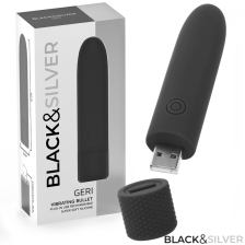 BLACK & SILVER - GERI USB RECARREGÁVEL VIBRATÓRIA BULLET 8 VIBRAÇÕES PRETO 10 X 2,2 CM