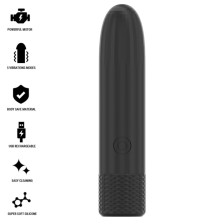 BLACK & SILVER - GERI USB RECHARGEABLE VIBRATING BULLET 8 VIBRATIONS BLACK 10 X 2.2 CM