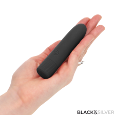 BLACK & SILVER - GERI USB RECARREGÁVEL VIBRATÓRIA BULLET 8 VIBRAÇÕES PRETO 10 X 2,2 CM