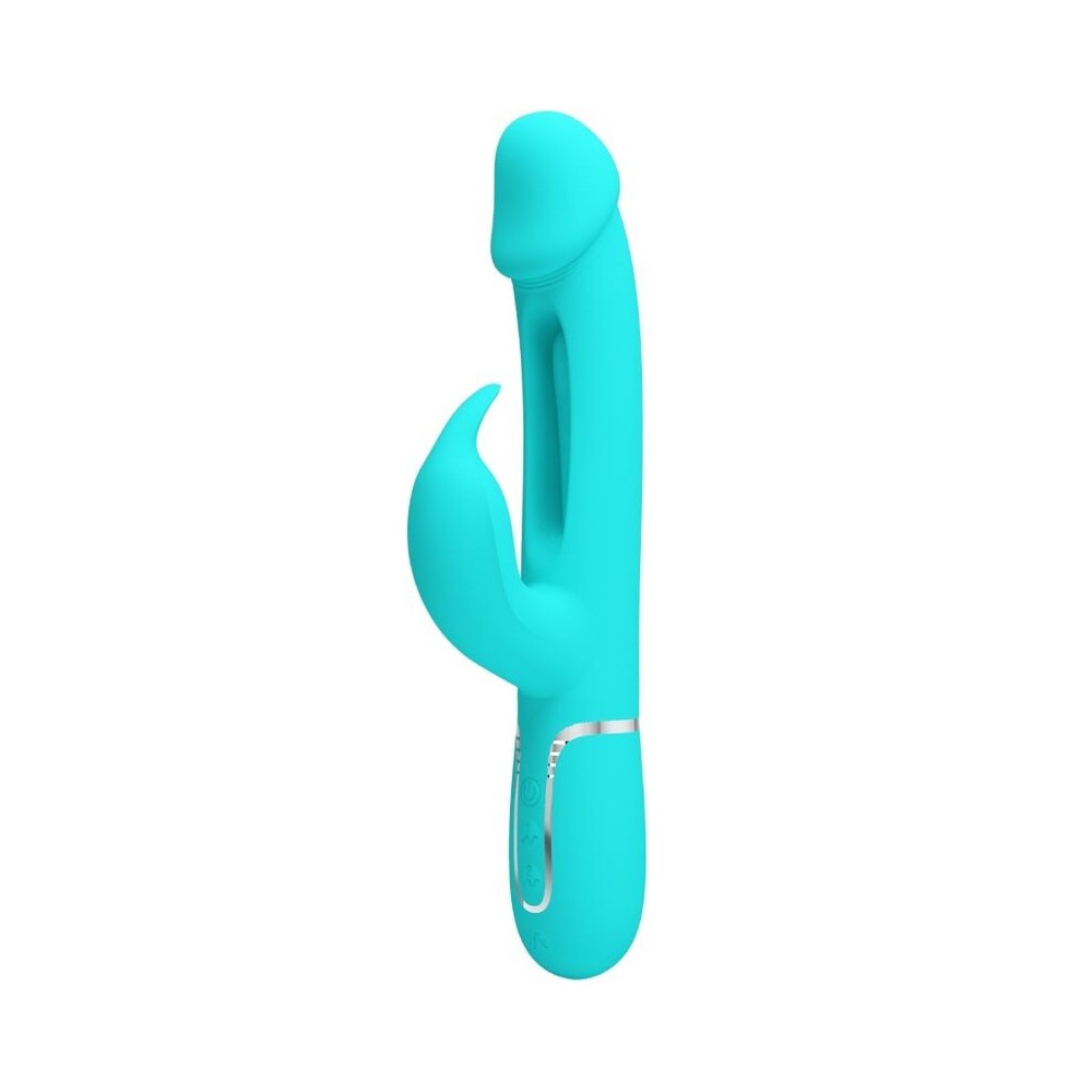 PRETTY LOVE - KAMPAS RABBIT 3 IN 1 MULTIFUNCTION VIBRATOR WITH TONGUE AQUA GREEN