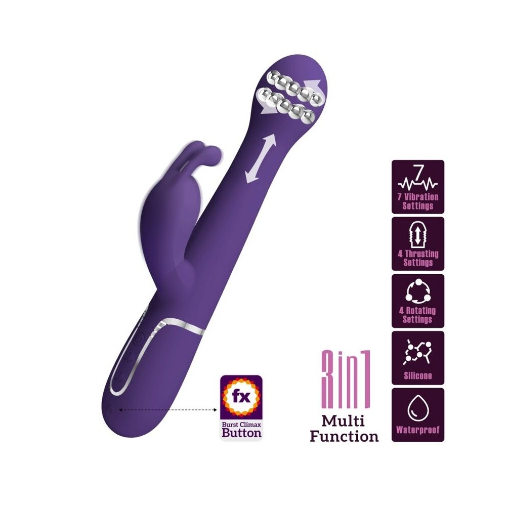 PRETTY LOVE - DEJON RABBIT VIBRATOR 3 IN 1 MULTIFUNCTION PURPLE