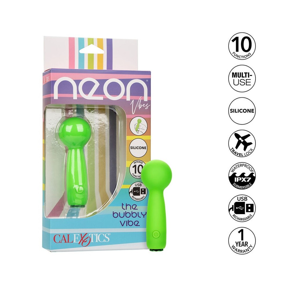 CALEXOTICS - NEON VIBES BUBBLY VIBE O MINI MASSAGEADOR 10 VIBRAÇÕES VERDE