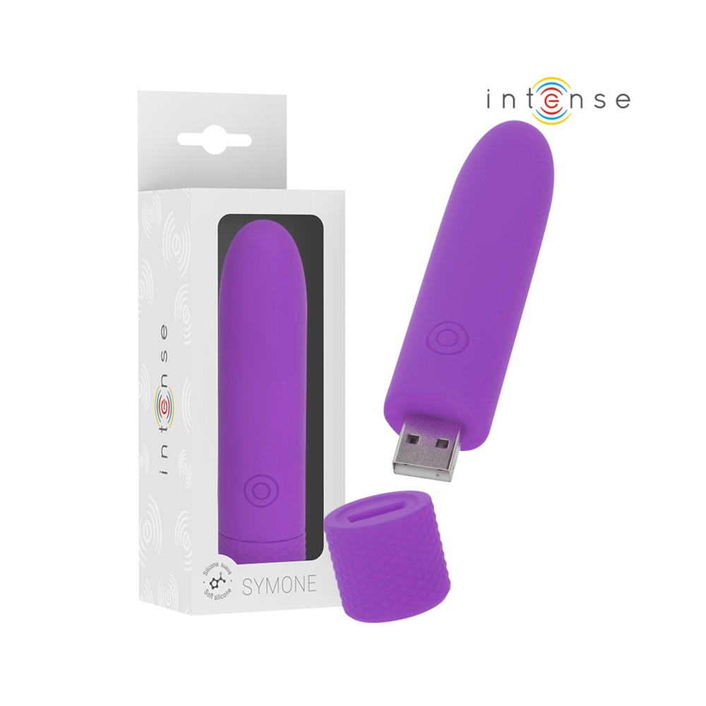 INTENSE - SYMONE USB RECARREGÁVEL VIBRATÓRIA BULLET 8 VIBRAÇÕES ROXO 10 X 2,2 CM