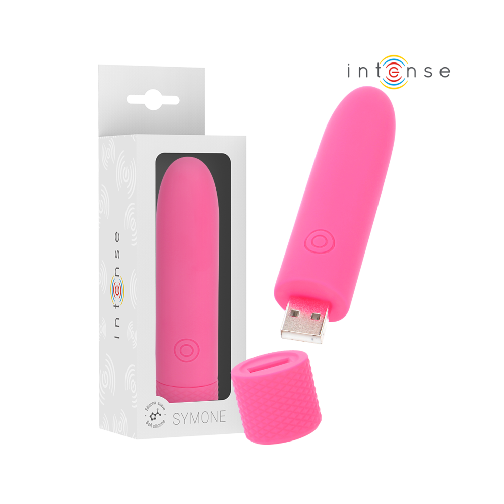 INTENSE - SYMONE USB RECARREGÁVEL VIBRATÓRIA BULLET 8 VIBRAÇÕES ROSA 10 X 2,2 CM