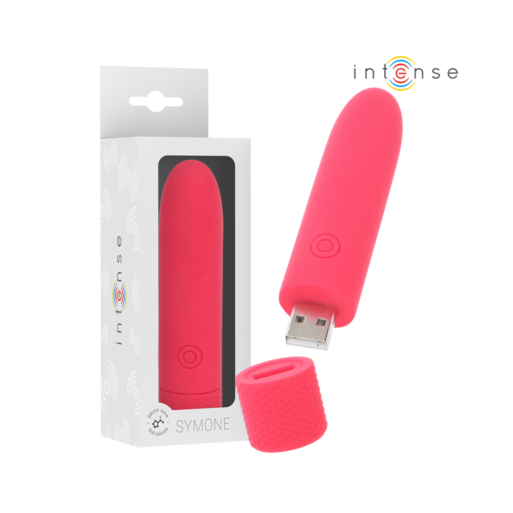 INTENSE - SYMONE PROIETTILE VIBRANTE RICARICABILE USB 8 VIBRAZIONI ROSSO 10 X 2,2 CM