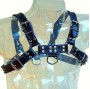 LEATHER BODY - BLUE AND BLACK LEATHER HARNESS CHEST BULLDOG