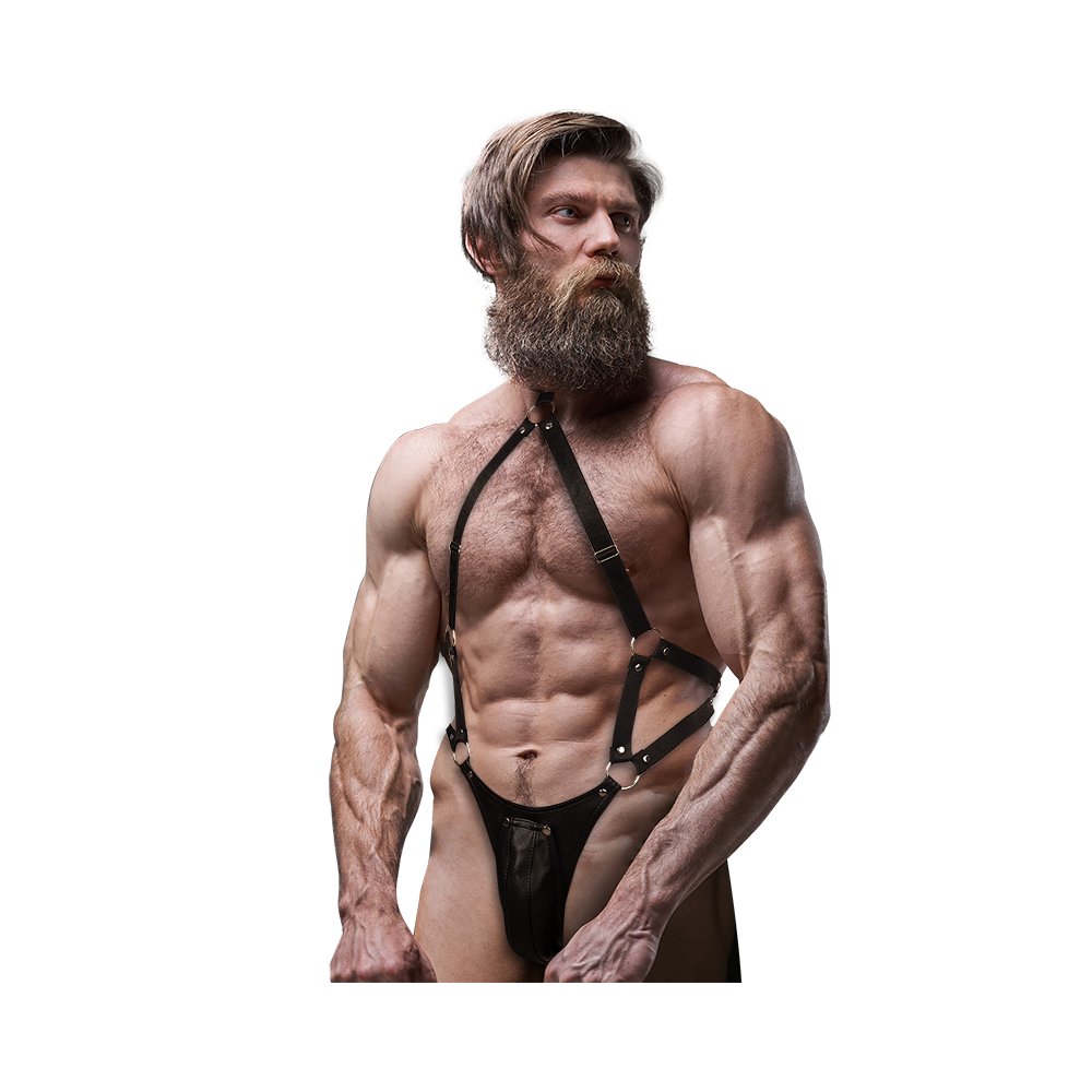 FETISH SUBMISSIVE ATTITUDE - COURO ECOLÓGICO JOCK STRAP ARNÊS MASCULINO