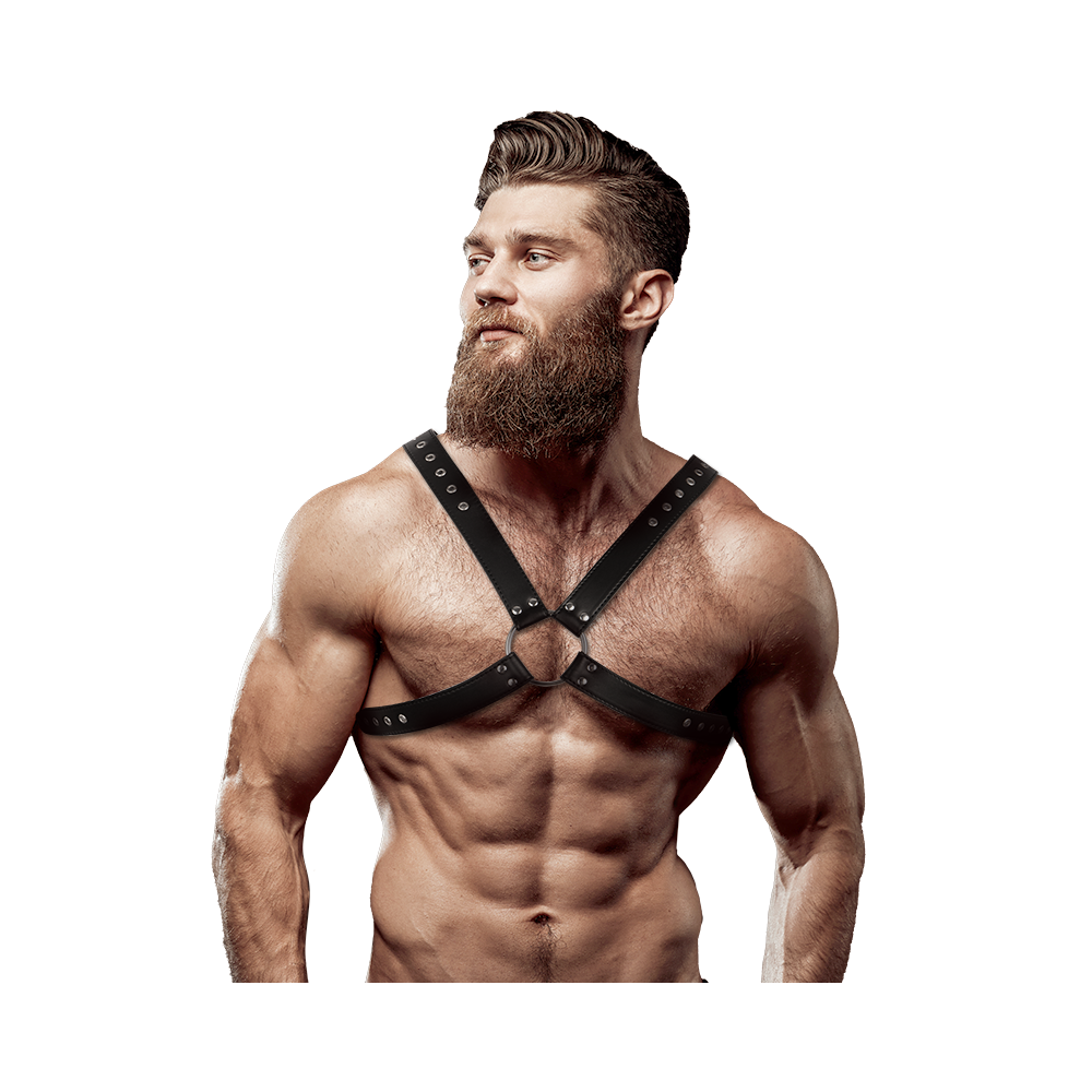 FETISH SUBMISSIVE ATTITUDE - HARNAIS SANGLES DE POITRINE CROISÉES EN CUIR ÉCOLOGIQUE POUR HOMMES