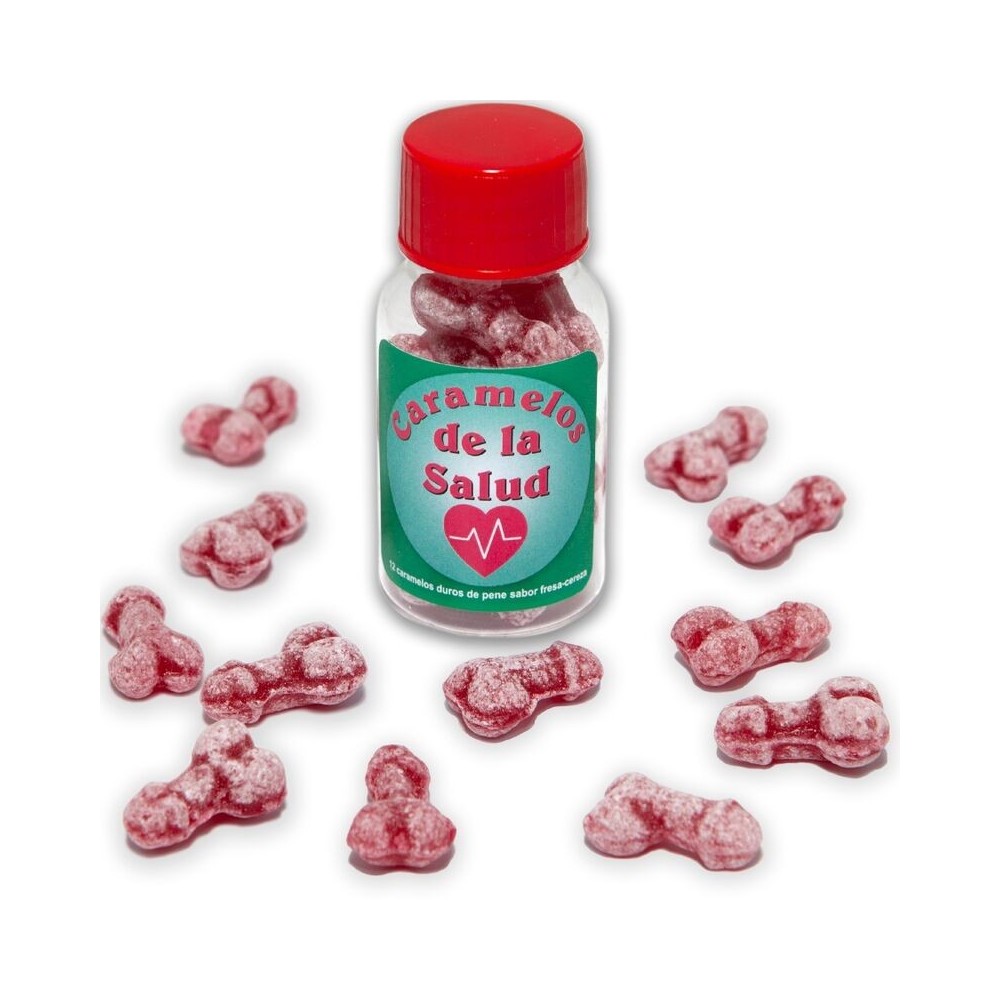 DIABLO PICANTE - 12 CARAMELLE DELLA SALUTE A FORMA DI PENE FRAGOLA/CILIEGIA