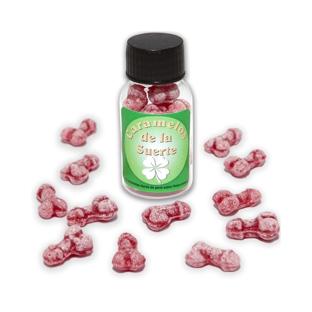 DIABLO PICANTE - 12 CARAMELLE PORTAFORTUNA A FORMA DI PENE FRAGOLA/CILIEGIA