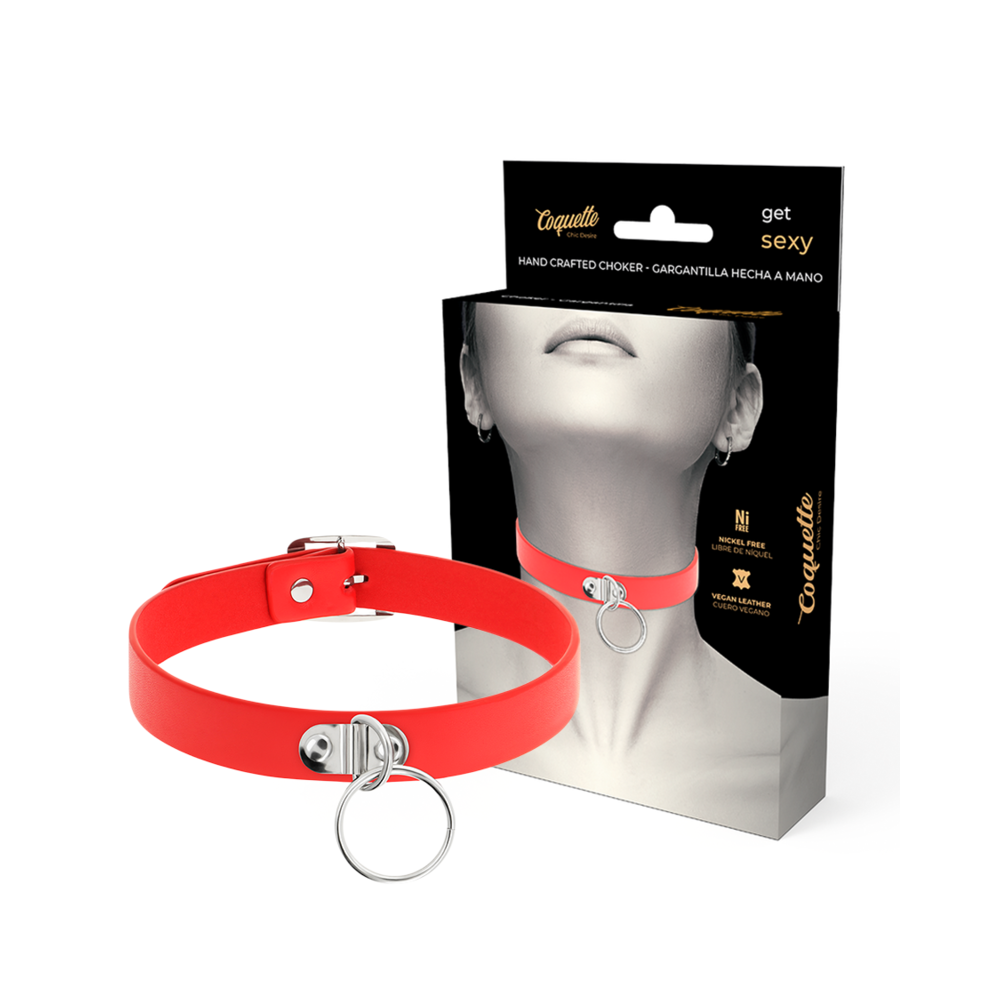COQUETTE CHIC DESIRE - COLLIER CUIR VEGAN ROUGE FEMME ACCESSOIRE FÉTICHE