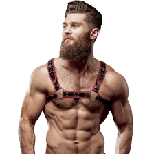 FETISH SUBMISSIVE ATTITUDE - ECO LEATHER CHEST STRAP HARNESS MEN BLACK/RED