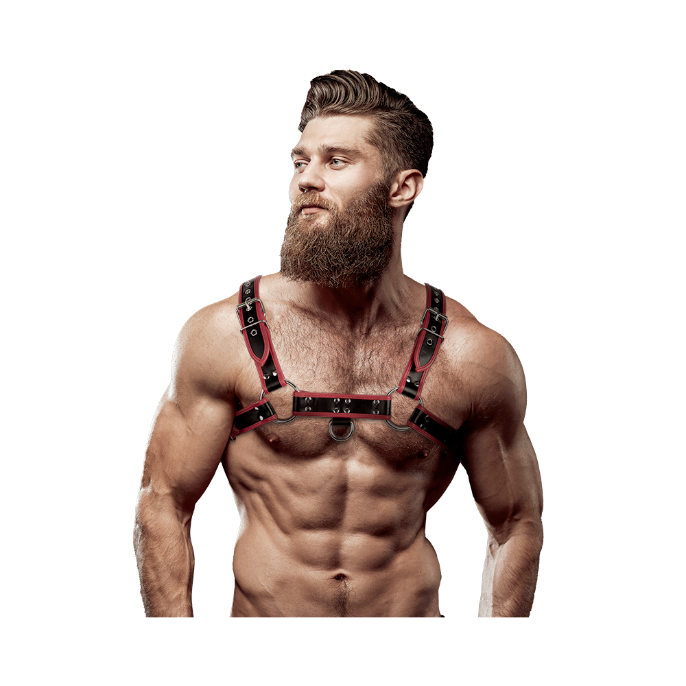 FETISH SUBMISSIVE ATTITUDE - ECO LEATHER CHEST STRAP HARNESS MEN BLACK/RED